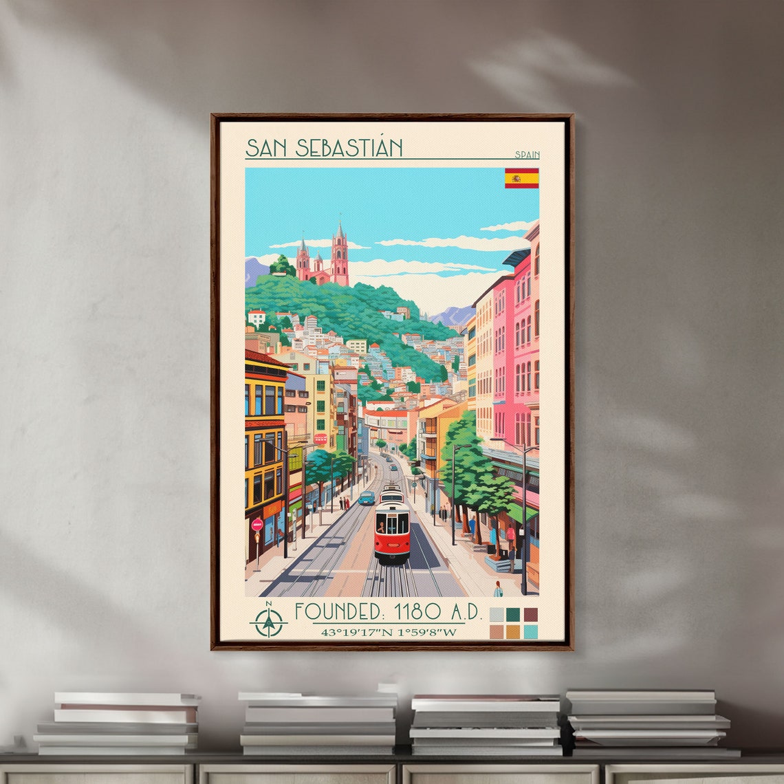 San Sebastian Spain Tram Hilltop Church Street View Travel Poster - Image 5