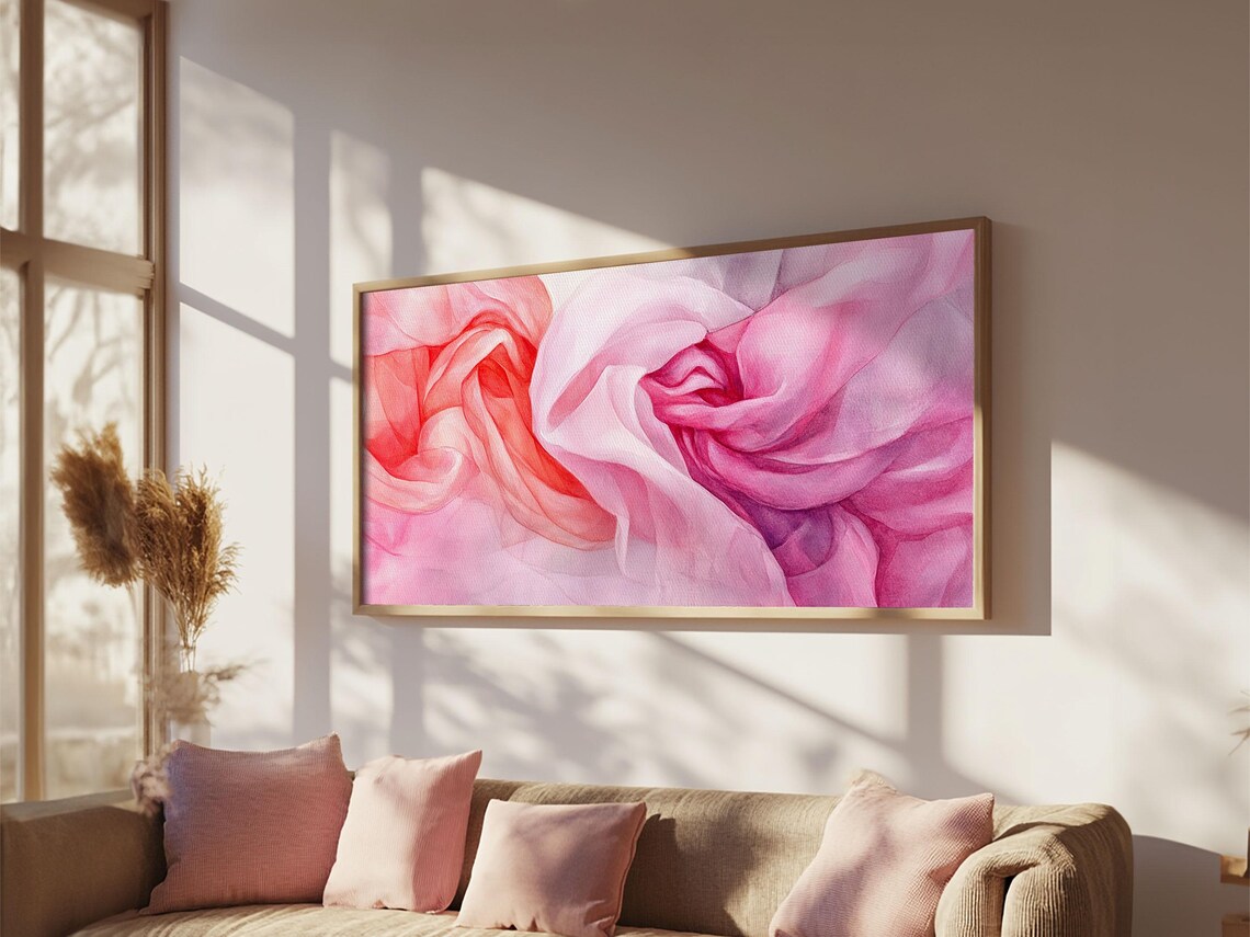 Flowing Pink Silk Roses Close Up Watercolor Abstract Romantic Poster - Image 3