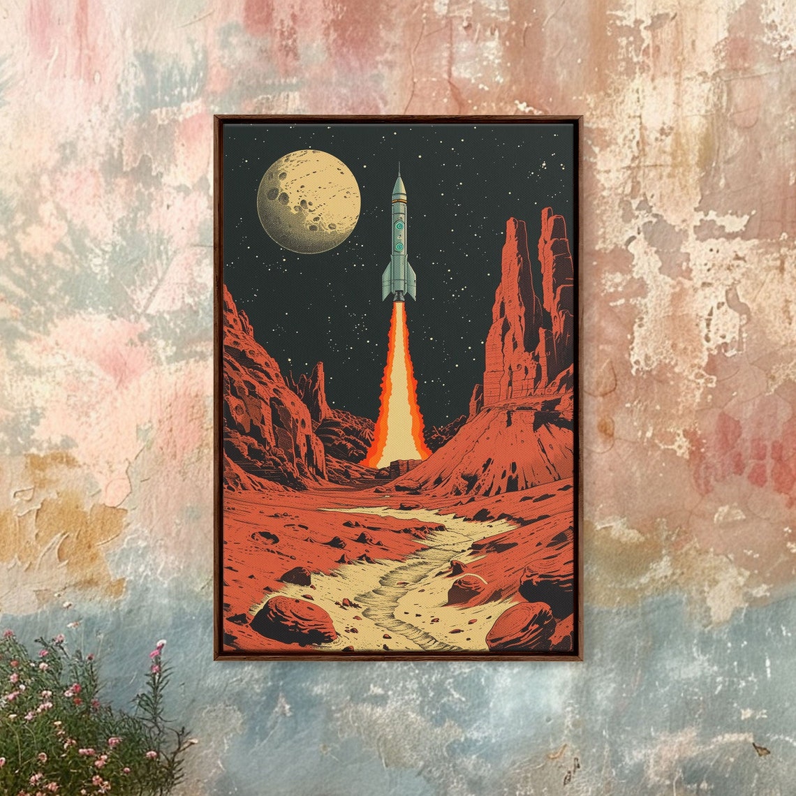 Retro Rocket Launch Mars Canyon Vintage Sci-Fi Space Travel Poster - Image 4