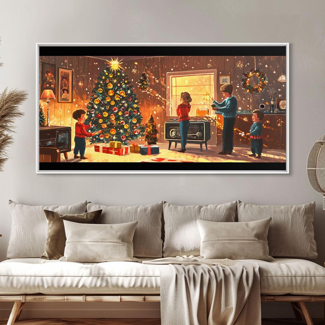Retro Christmas Morning In A Cozy Family Living Room Art Print - Image 2
