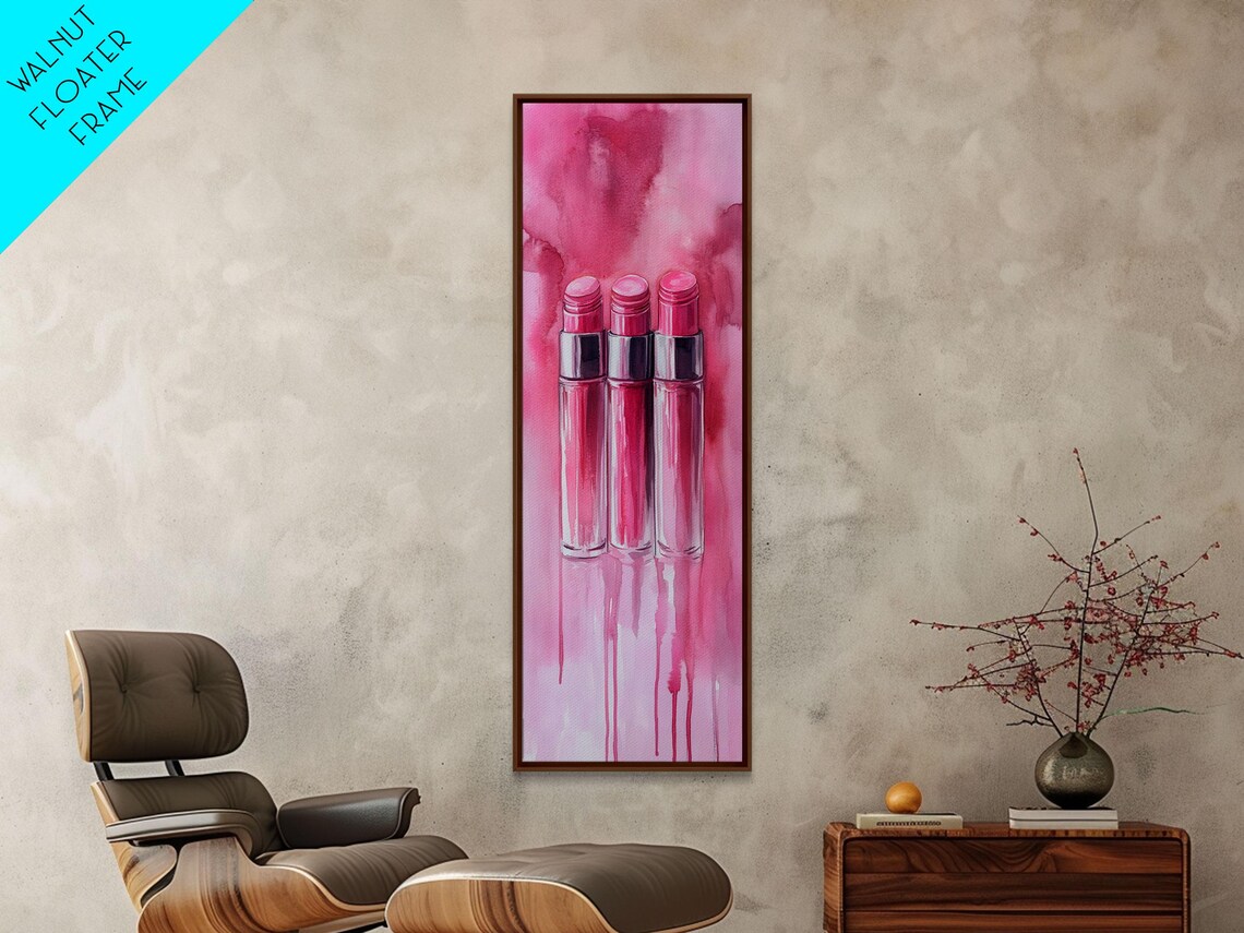 Hot Pink Lipsticks Trio Glam Fashion Watercolor Wall Art Poster - Image 4