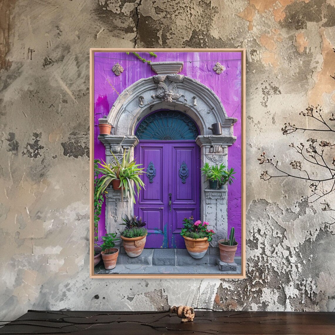 Violet Purple Double Door Stone Arch Fanlight Garden Plants Art Poster