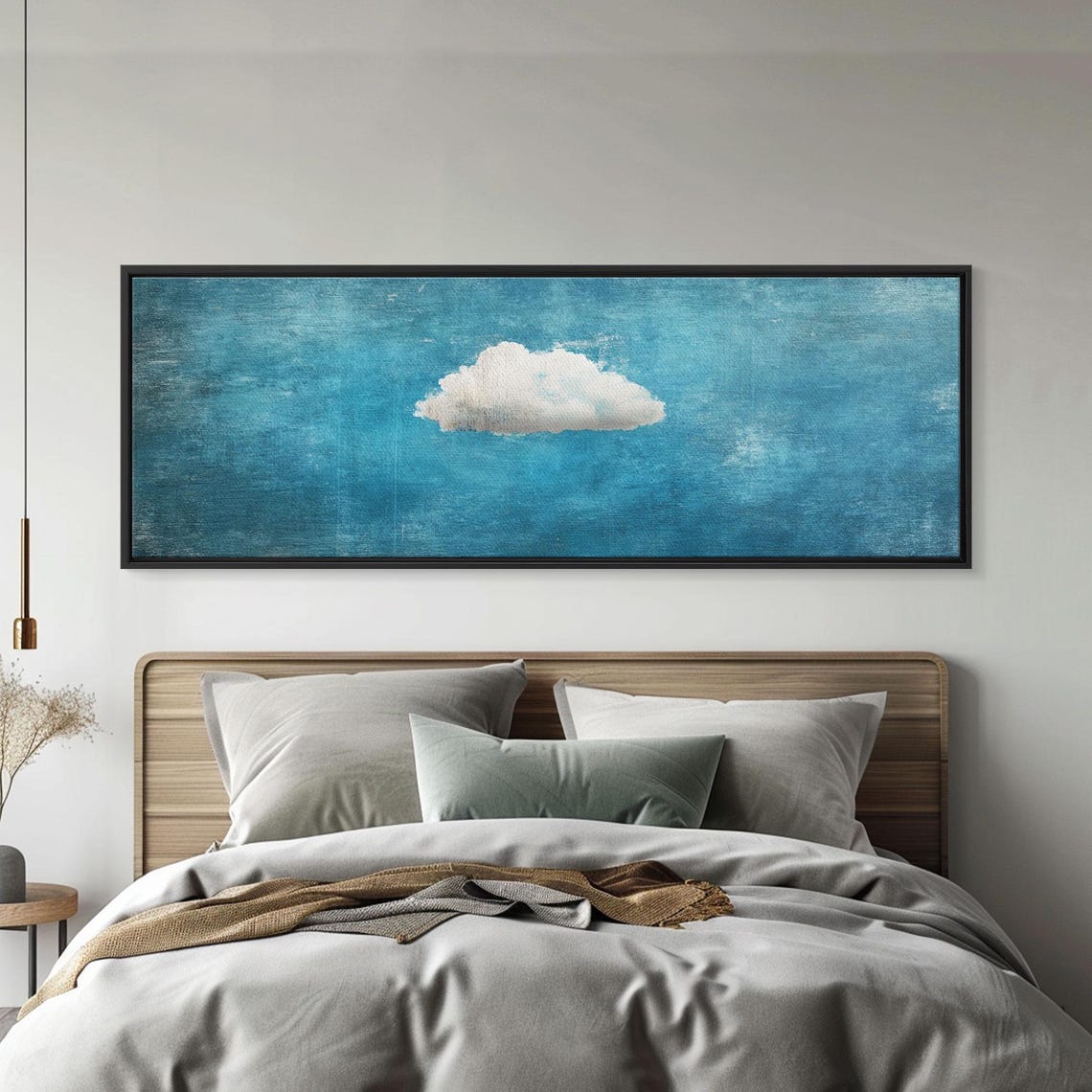 Single White Cloud Blue Textured Sky Minimal Minimalist Art Print - Image 2