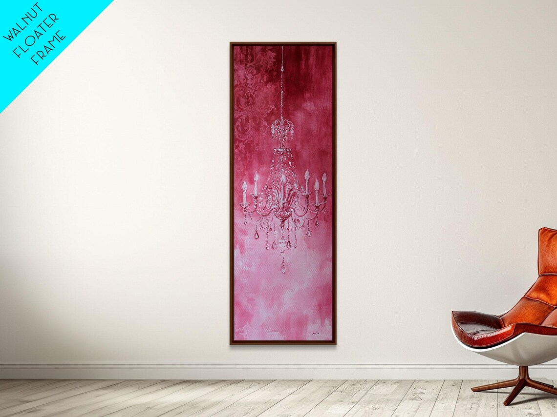 Pink Crystal Chandelier Damask Romantic Watercolor Light Poster - Image 4