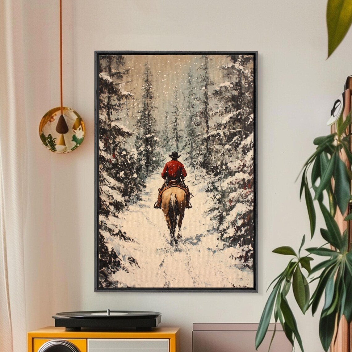 Cowboy On Horseback, Rustic Autumn Christmas Poster - Image 4