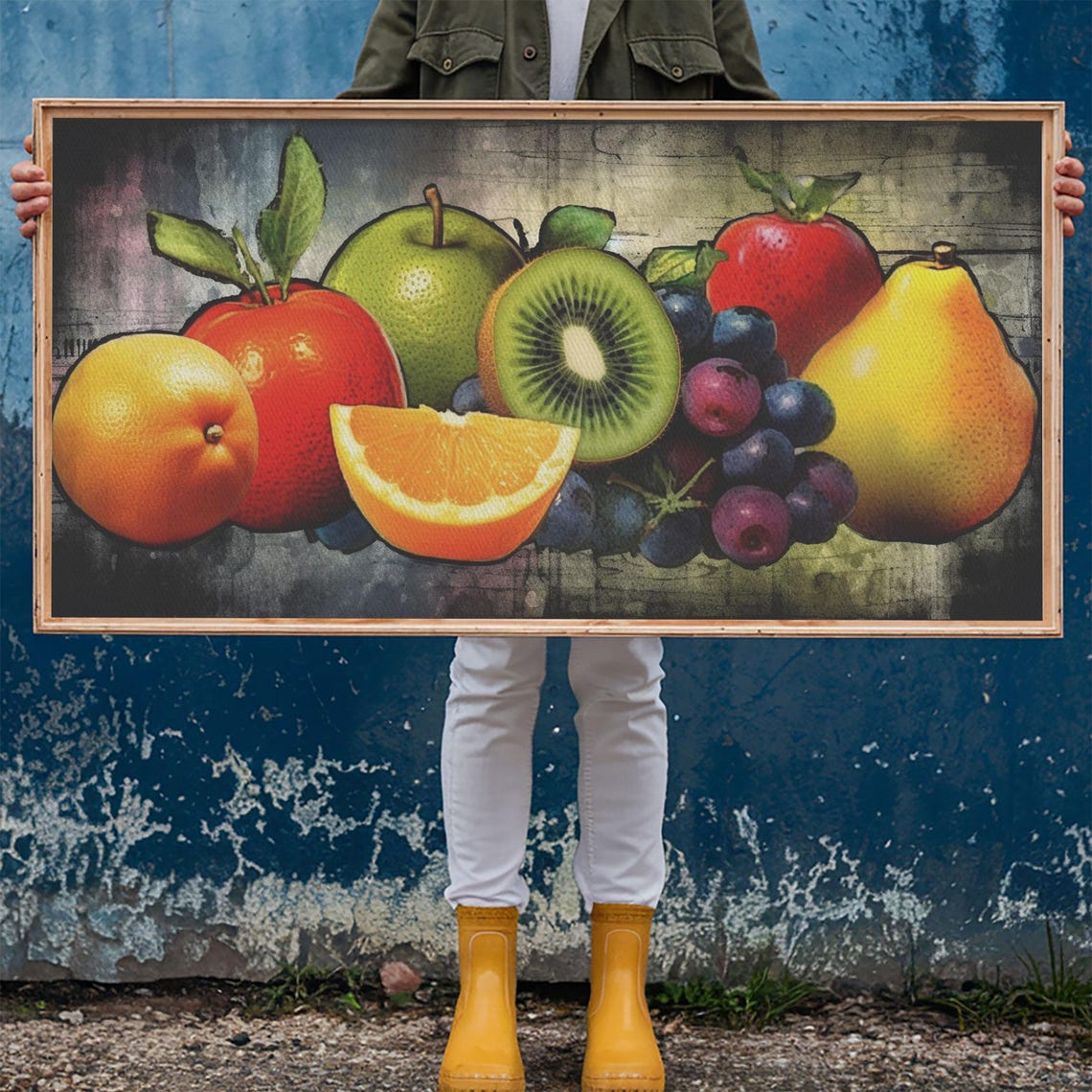 Colorful Fruit Still Life Painting Apples Orange Kiwi Rustic Print - Image 6