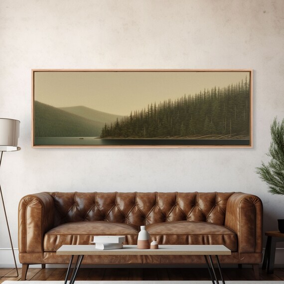 Lake Wall Art Print Nature Water Trees Fishing Boat Wall Decor Large Art Print Panoramic Wall Art Print