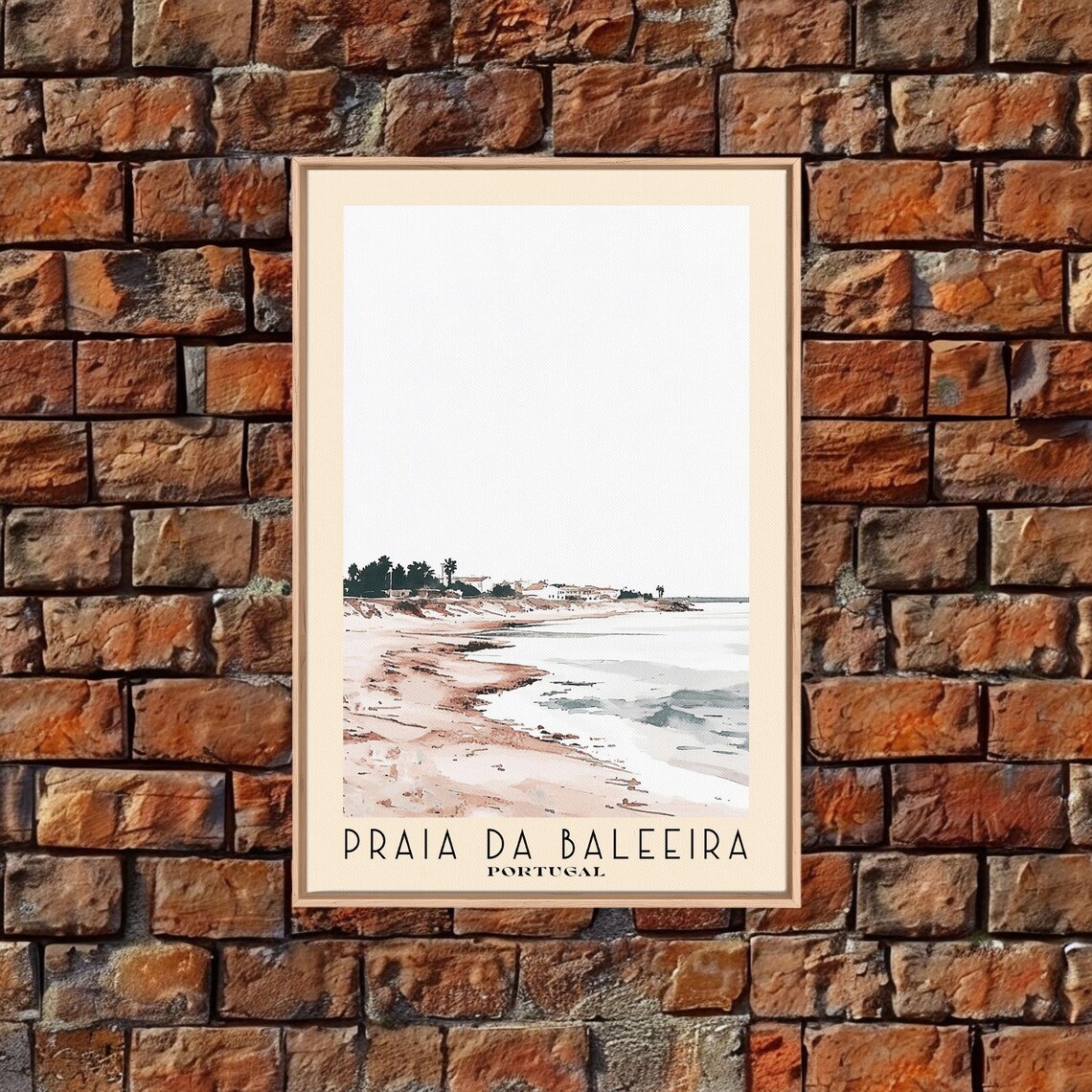 Praia da Baleeira Portugal Minimal Pale Shore Airy Watercolor Travel Poster - Image 4
