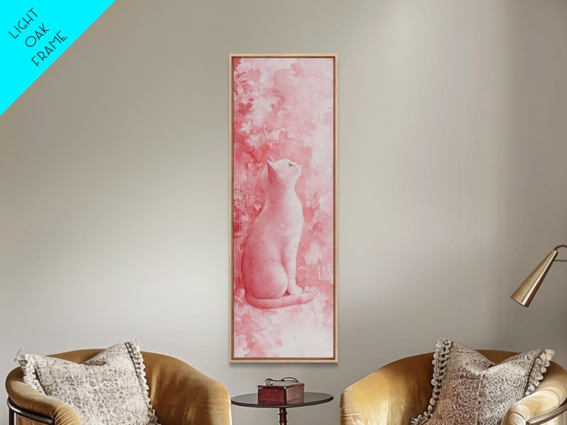 Pink Watercolor Cat Sitting Floral Whimsical Animal Wall Art - Image 4
