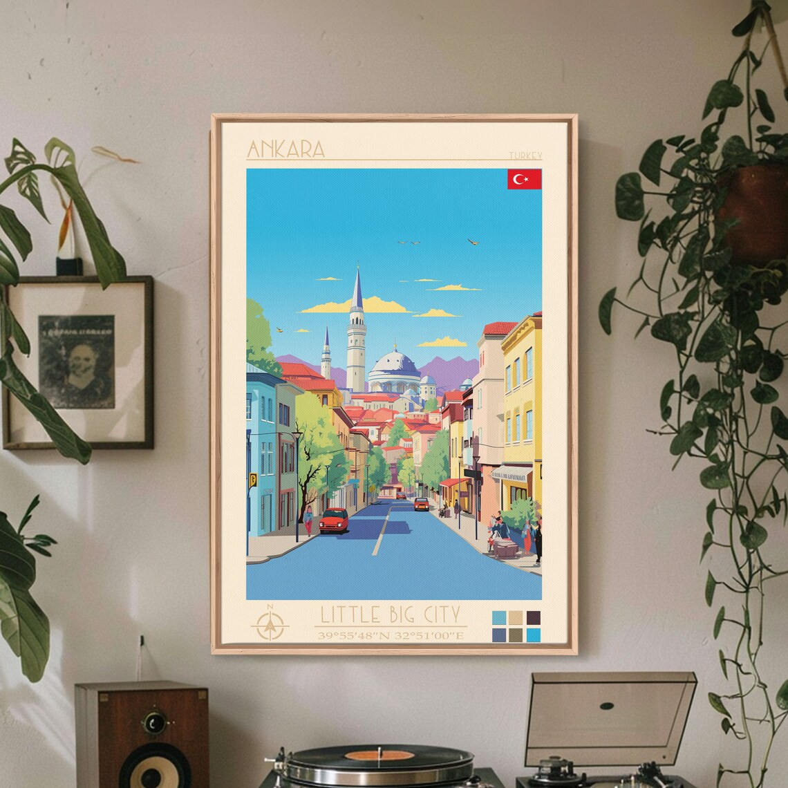 Ankara Turkey Street View Domed Mosque Minarets Mountain Travel Poster - Image 3