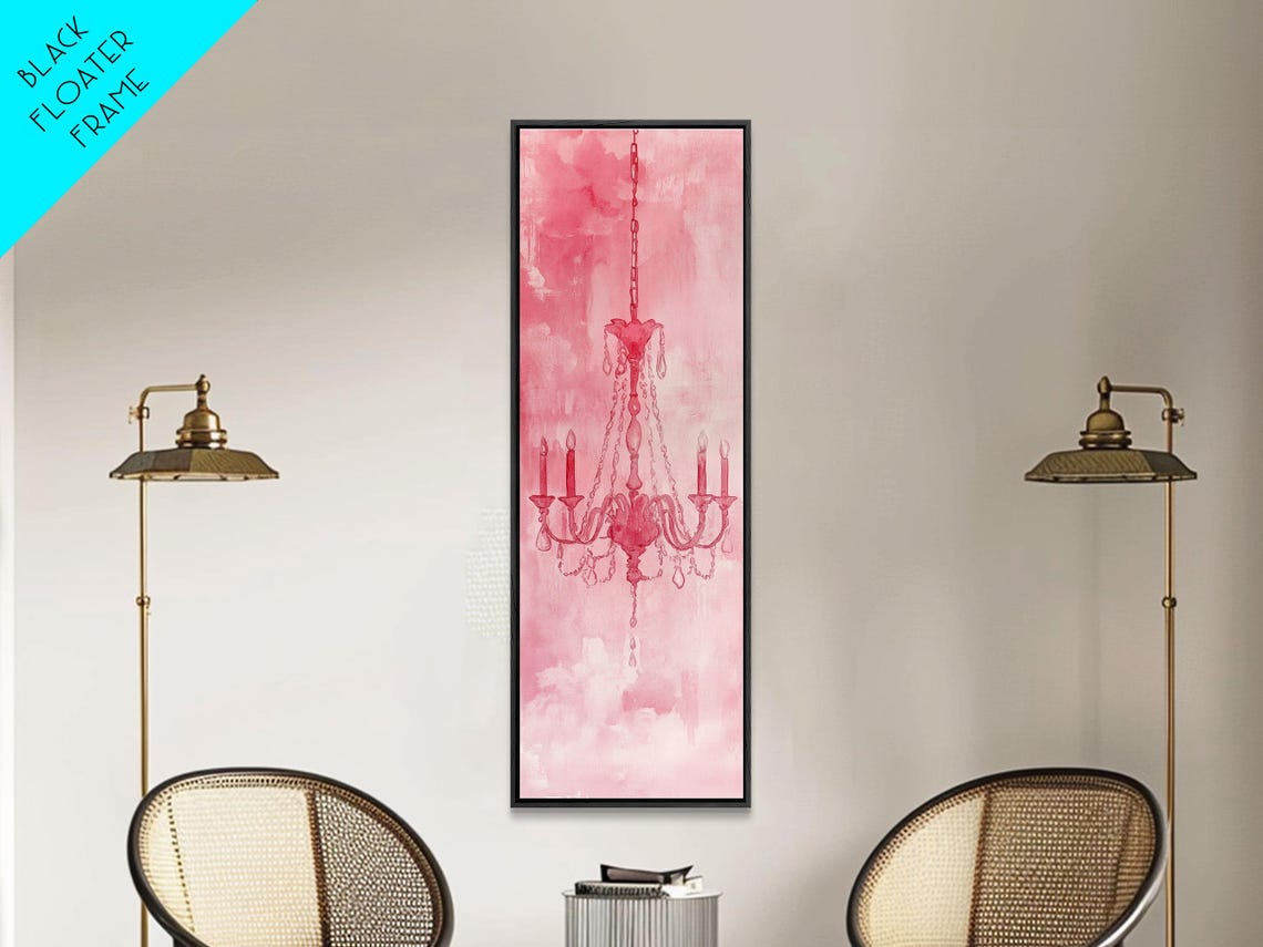 Red Chandelier Silhouette Pink Wash Dramatic Romantic Art Poster - Image 5