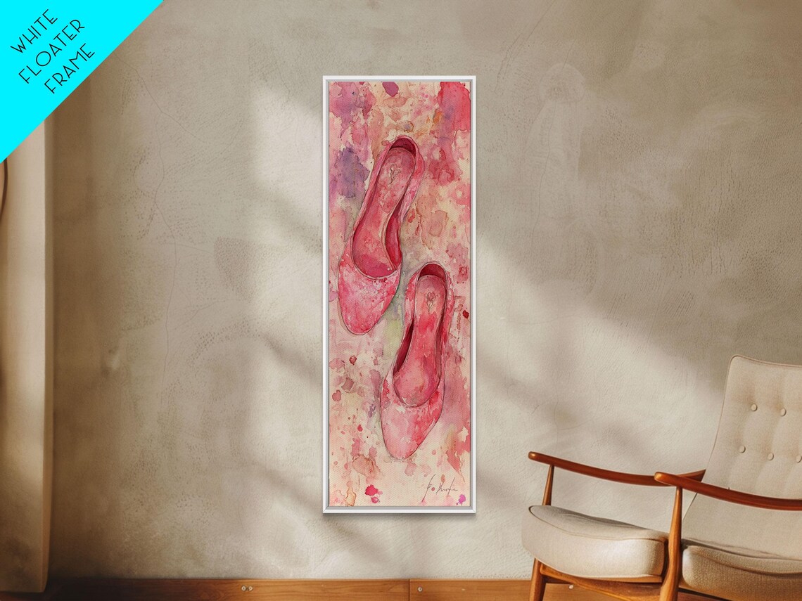 Pink Ballet Flats Watercolor Dance Shoes Minimalist Feminine Wall Art - Image 5