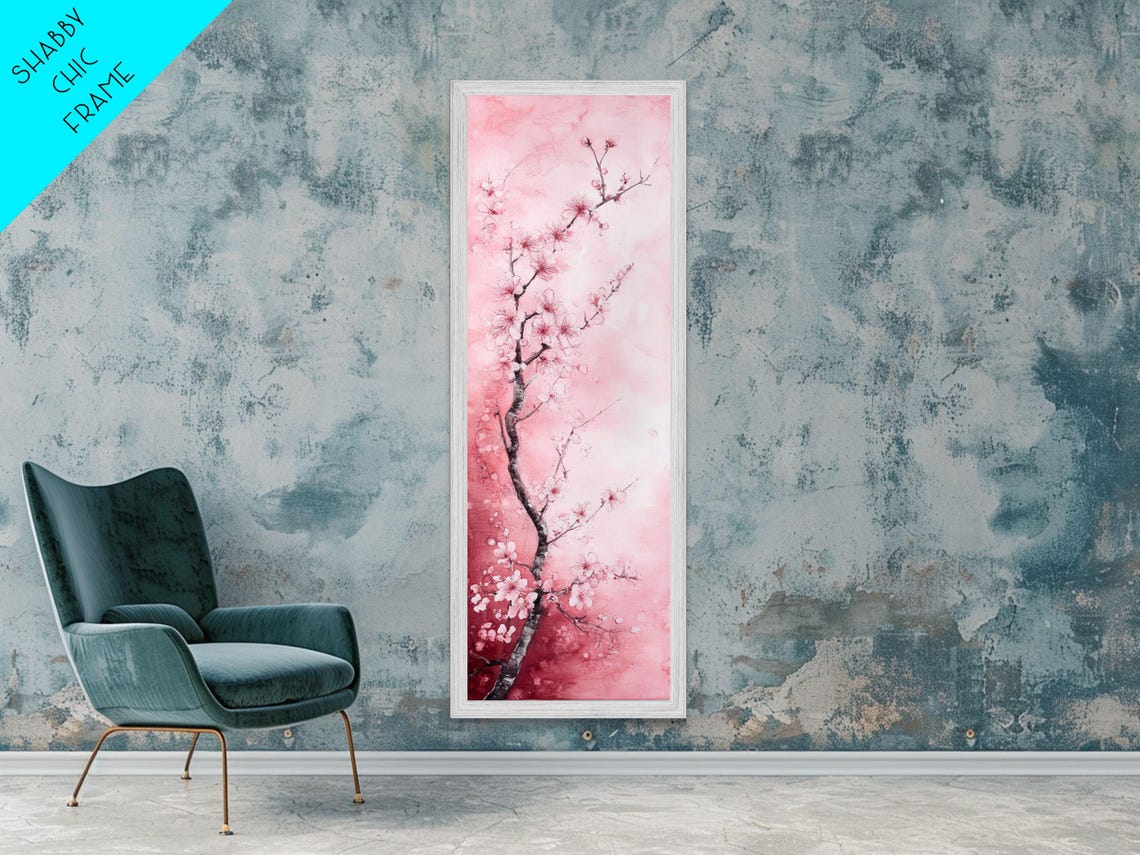 Cherry Blossom Tree Watercolor Pink Blossom Spring Tall Wall Art - Image 2