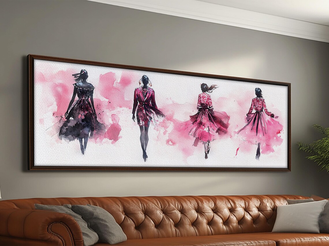 Fashion Silhouettes Pink Dresses Watercolor Runway Women Modern Feminine Poster - Image 2