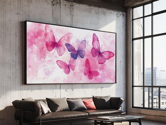 Butterfly Art Pink Abstract Print Light Pink Cottagecore Wall Art Bedroom Decor Whimsical Home Gift Her