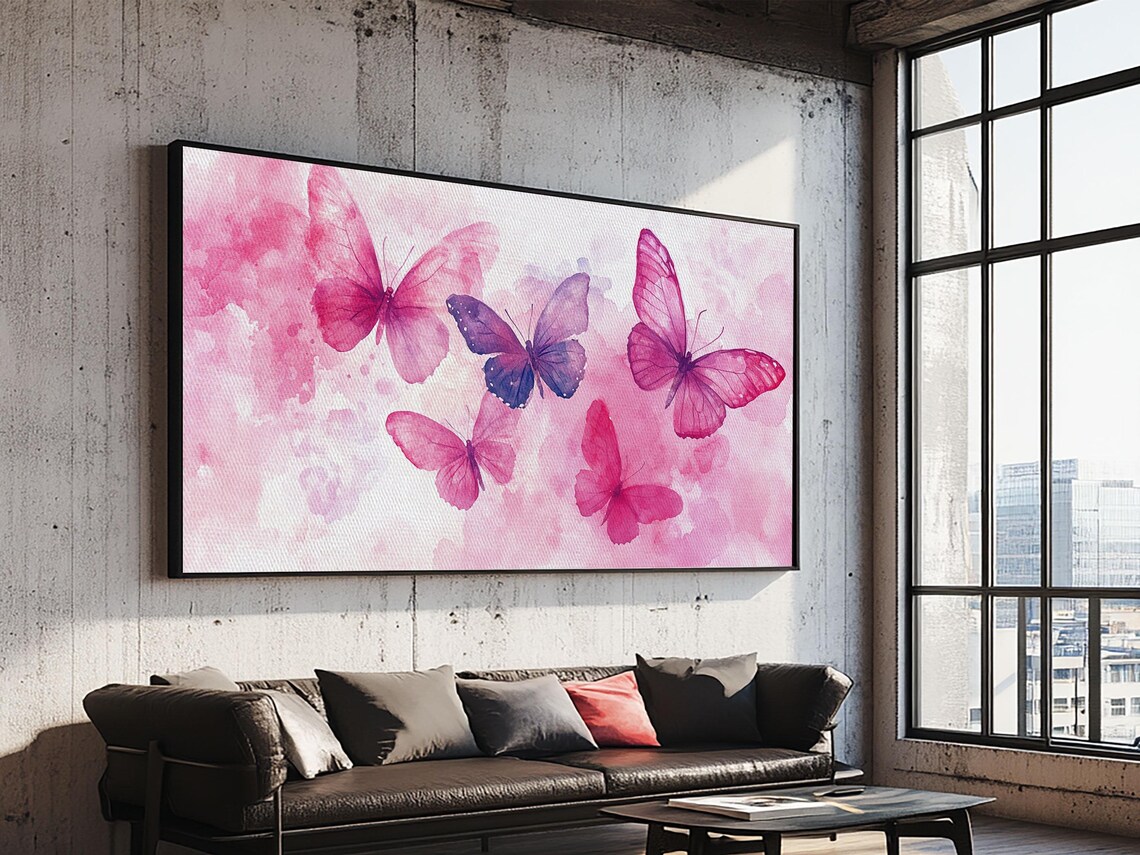 Pink Butterflies Watercolor Flight Whimsical Floral Bedroom Poster