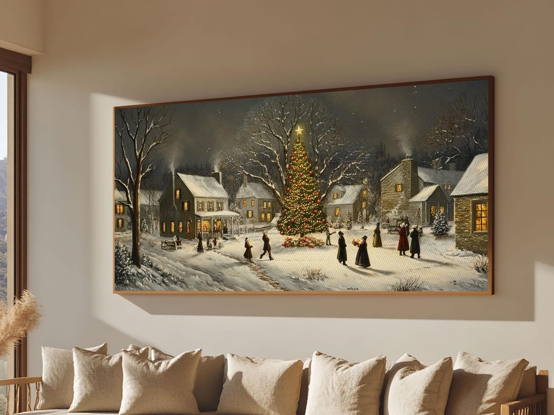 Winter Street Scene Victorian Christmas Village Oil Painting Print Ready To Hang Christmas Art Christmas Wall Art Cozy Christmas Print - Image 4