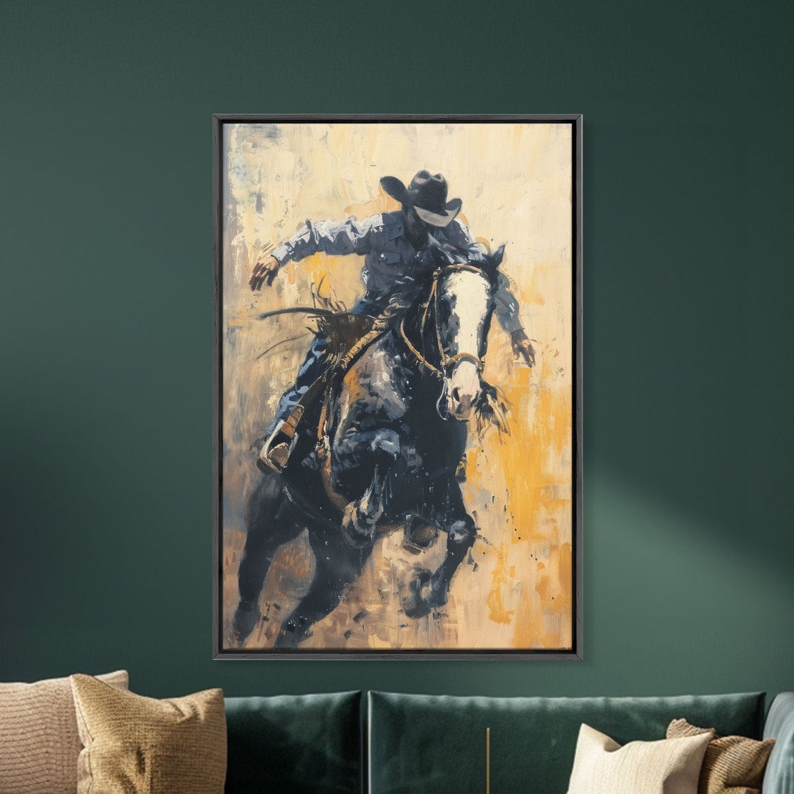 Cowboy Bucking Horse Action Painting Dynamic Western Rodeo Art Poster - Image 4