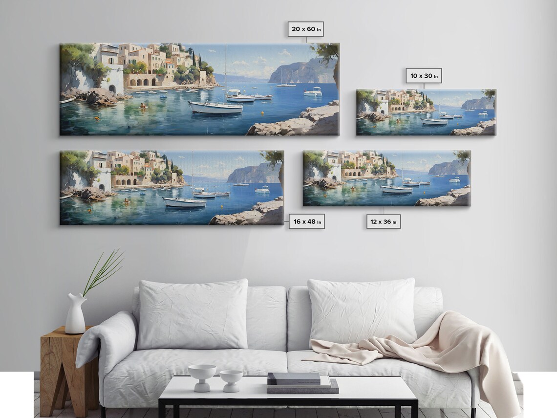 Italian Coast Harbor Painting Colorful Fishing Village Boats Mediterranean Sea Poster - Image 2