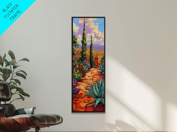 Tall Narrow Oil Painting Of Tuscan Landscape Framed Mountain Wall Art For Bedroom Contemporary Art For Kitchen And Living Room