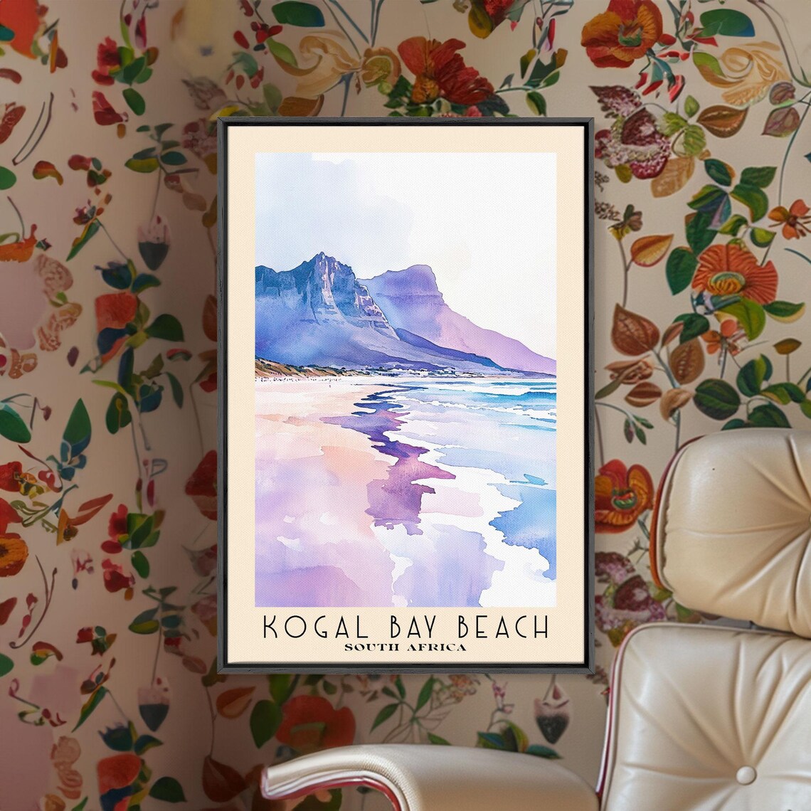 Kogal Bay Beach South Africa Pastel Waves Mountain Watercolor Poster Art - Image 2