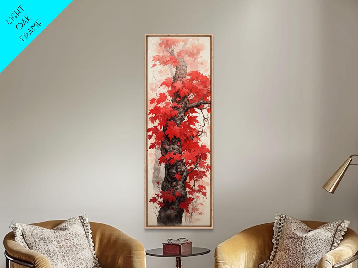 Red Maple Tree Trunk With Crimson Autumn Leaves Japanese Wall Art - Image 3
