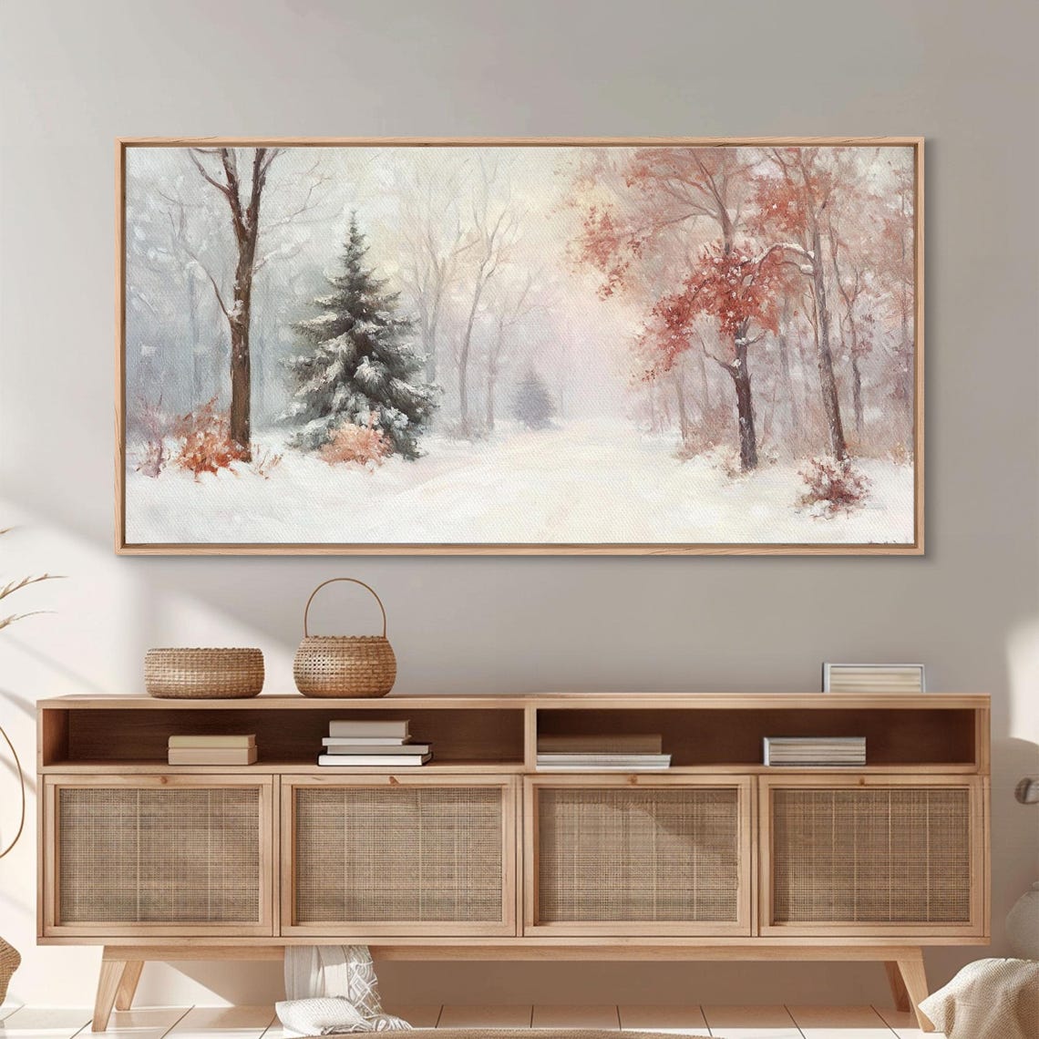 Winter Forest Snowy Landscape Pines Misty Falling Snow Wall Poster - Image 2