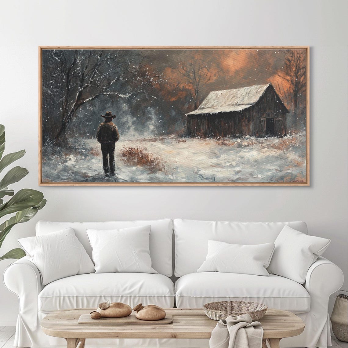 Cowboy On The Farm Framed Print Fall Cowboy Wall Art Above Sofa Decor Moody Fall Western Wall Art - Image 6