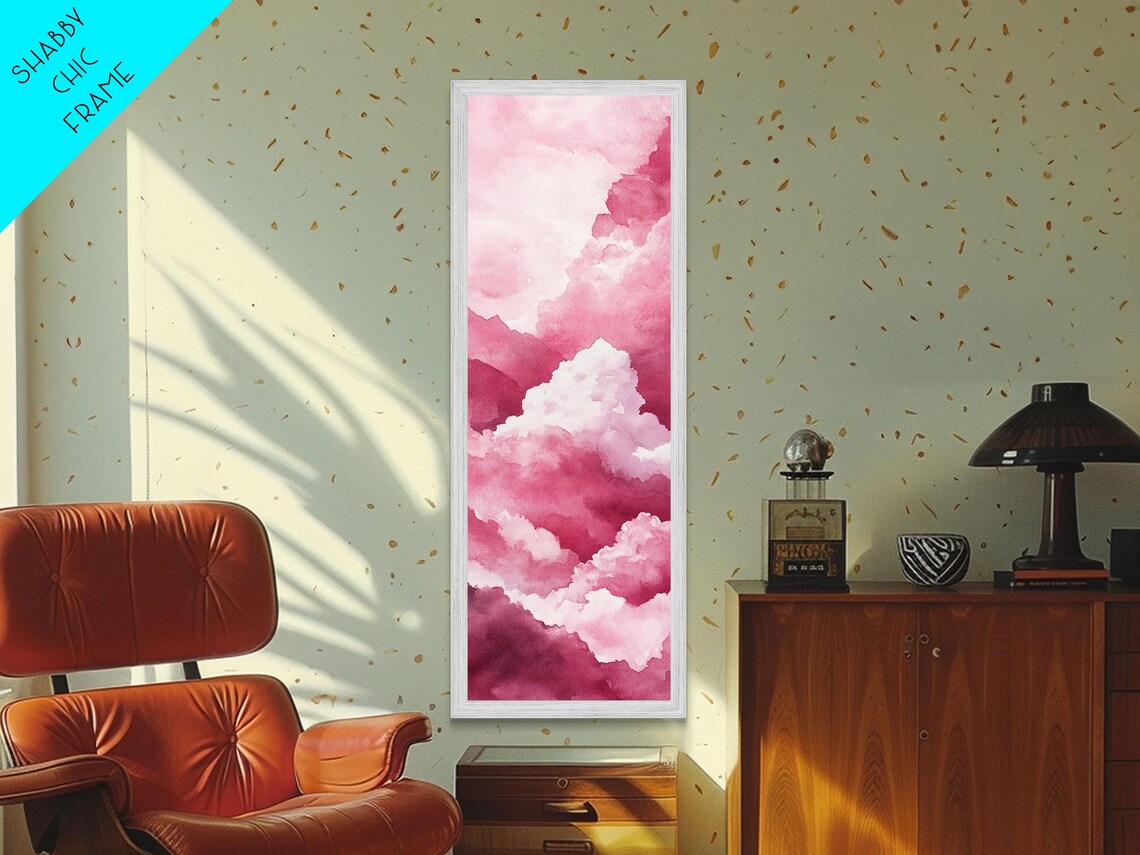 Dreamy Pink Clouds Watercolor Sky Minimalist Abstract Wall Art - Image 3