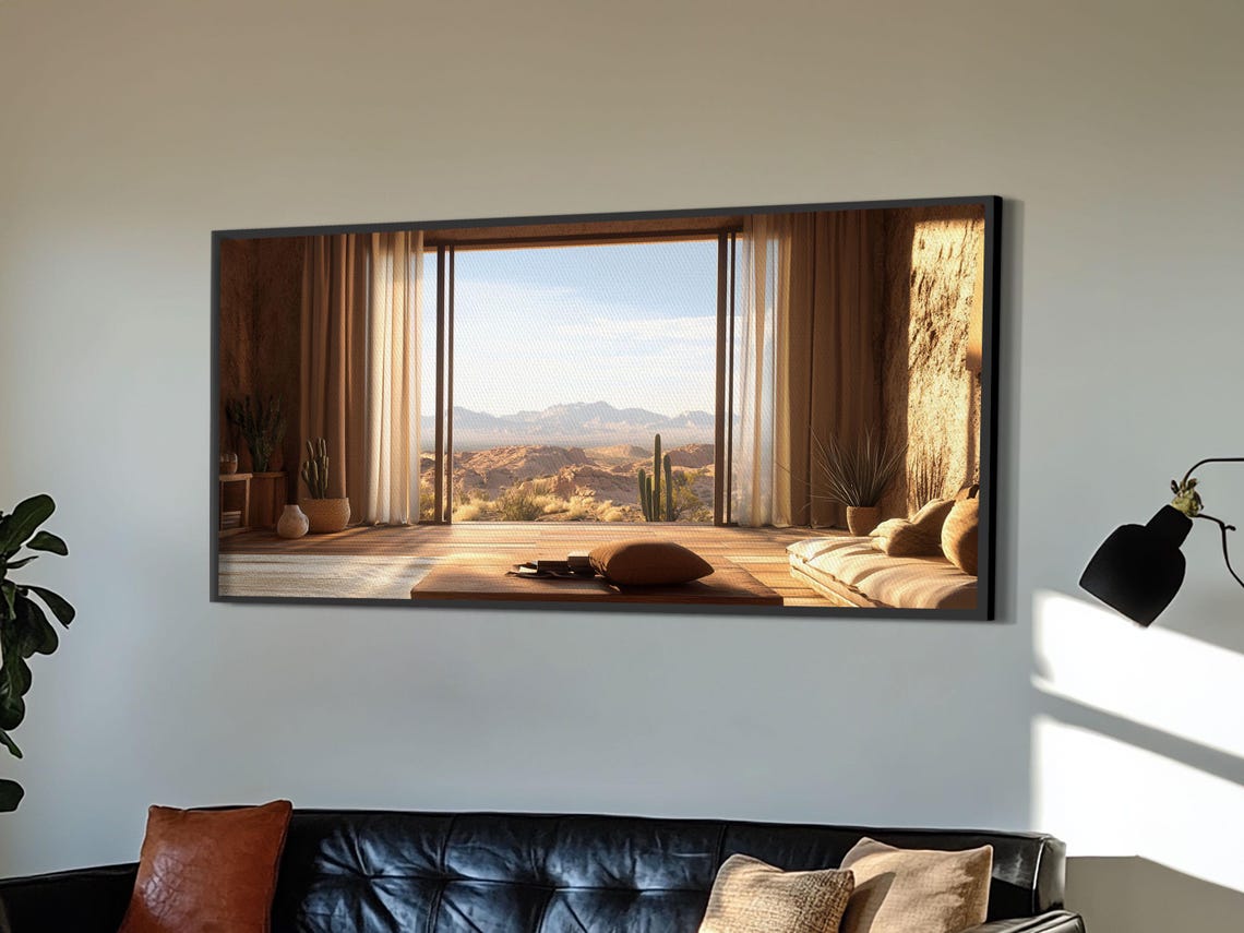 Rustic Desert View Room With Open Doors Cactus Warm Southwest Wall Art