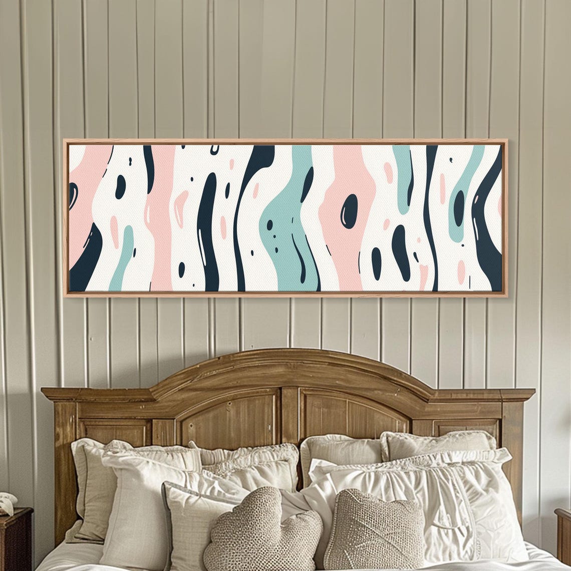 Panoramic Abstract Organic Shapes Pink Teal Navy Modern Wall Art - Image 6
