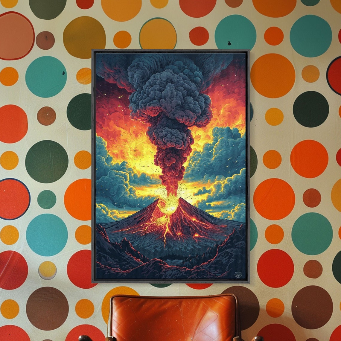 Erupting Volcano Lava Smoke Column Dramatic Sunset Painting Print - Image 3