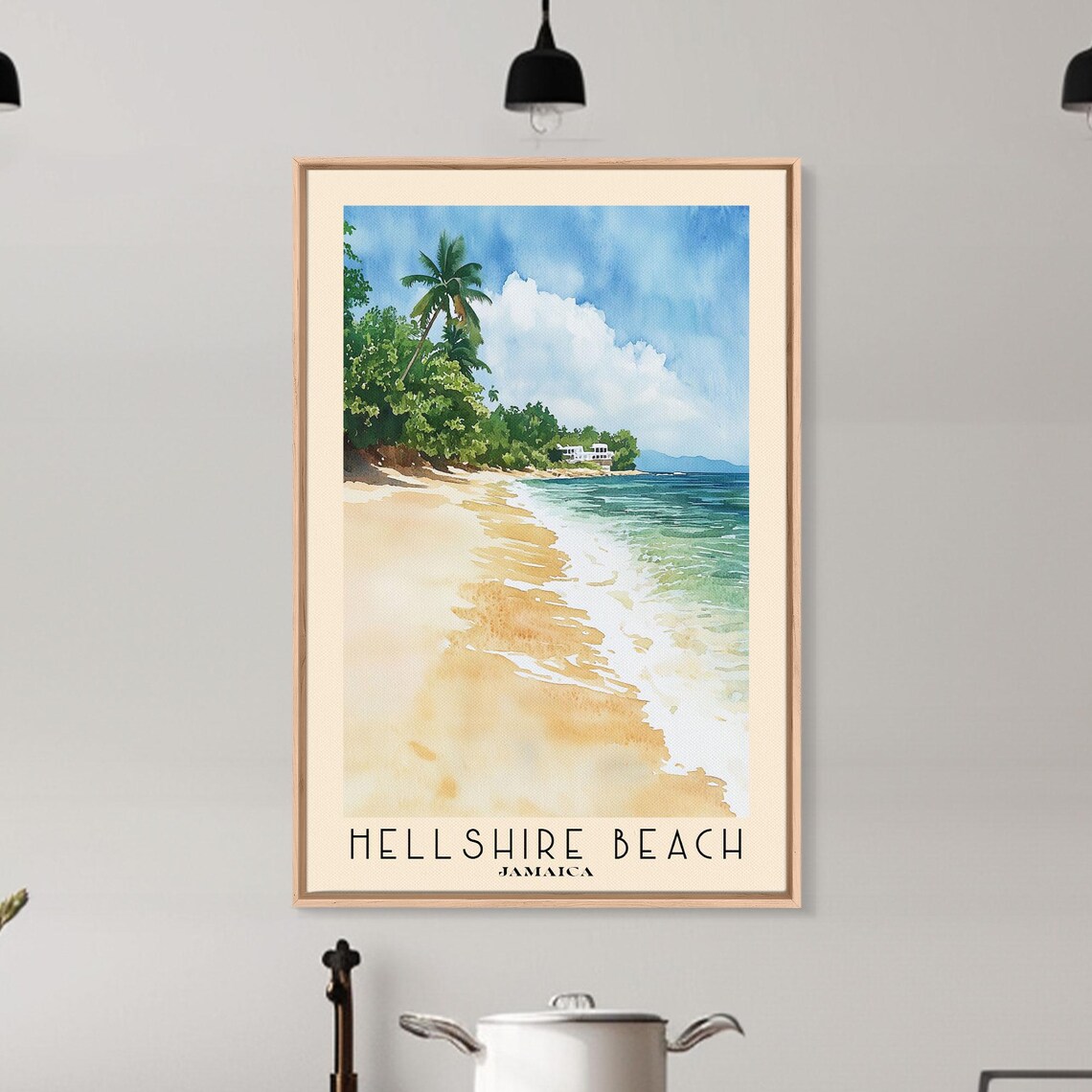 Hellshire Beach Jamaica Golden Sand Palms Turquoise Surf Watercolor Poster - Image 6