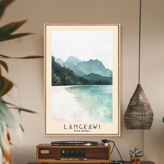 Langkawi Malaysia Misty Karst Peaks White Sand Turquoise Shore Poster