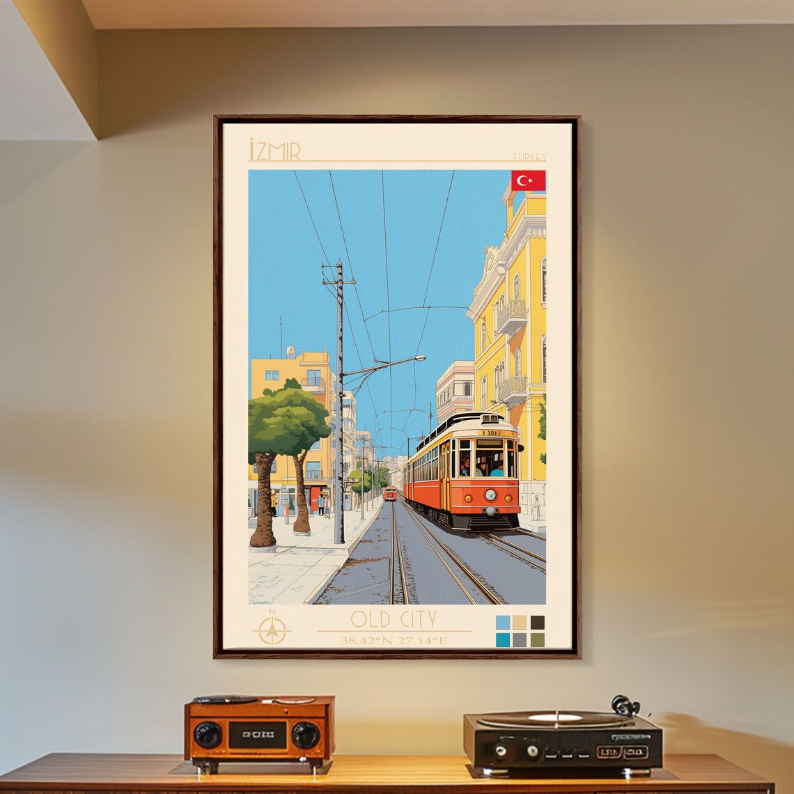 Izmir Turkey Old City Street Red Tram Midcentury Travel Poster - Image 5