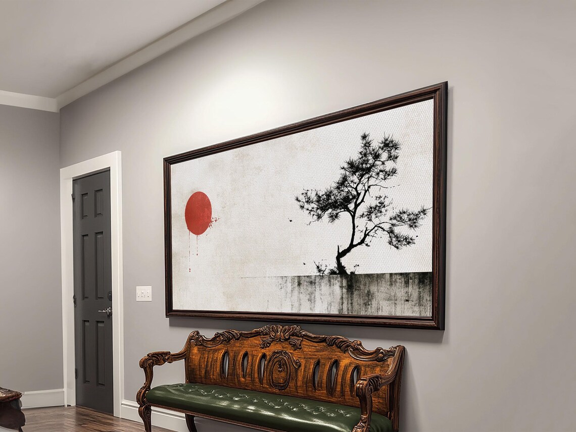 Japanese Red Sun Pine Tree Minimalist Ink Painting Zen Wall Art Poster - Image 6