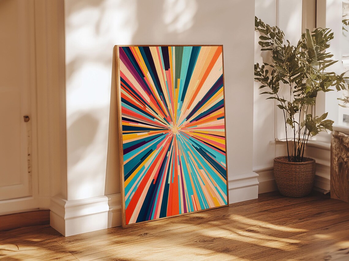 Mid Century Modern Sunburst Rays Colorful Retro Geometric Wall Art - Image 2