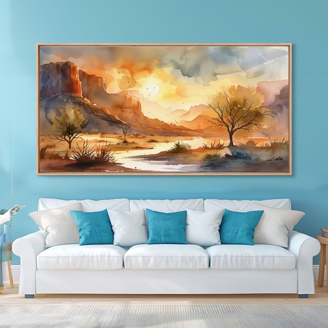 Serene Desert Canyon Sunset River Red Rock Watercolor Landscape Poster - Image 5