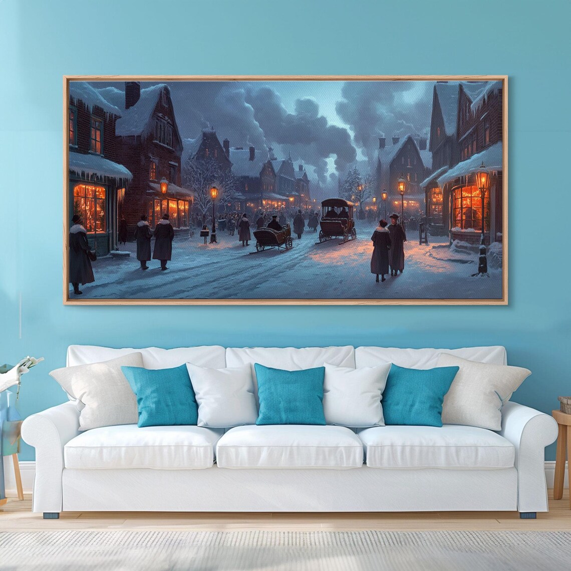Victorian Winter Street At Dusk With Carriages And Gas Lamps Poster