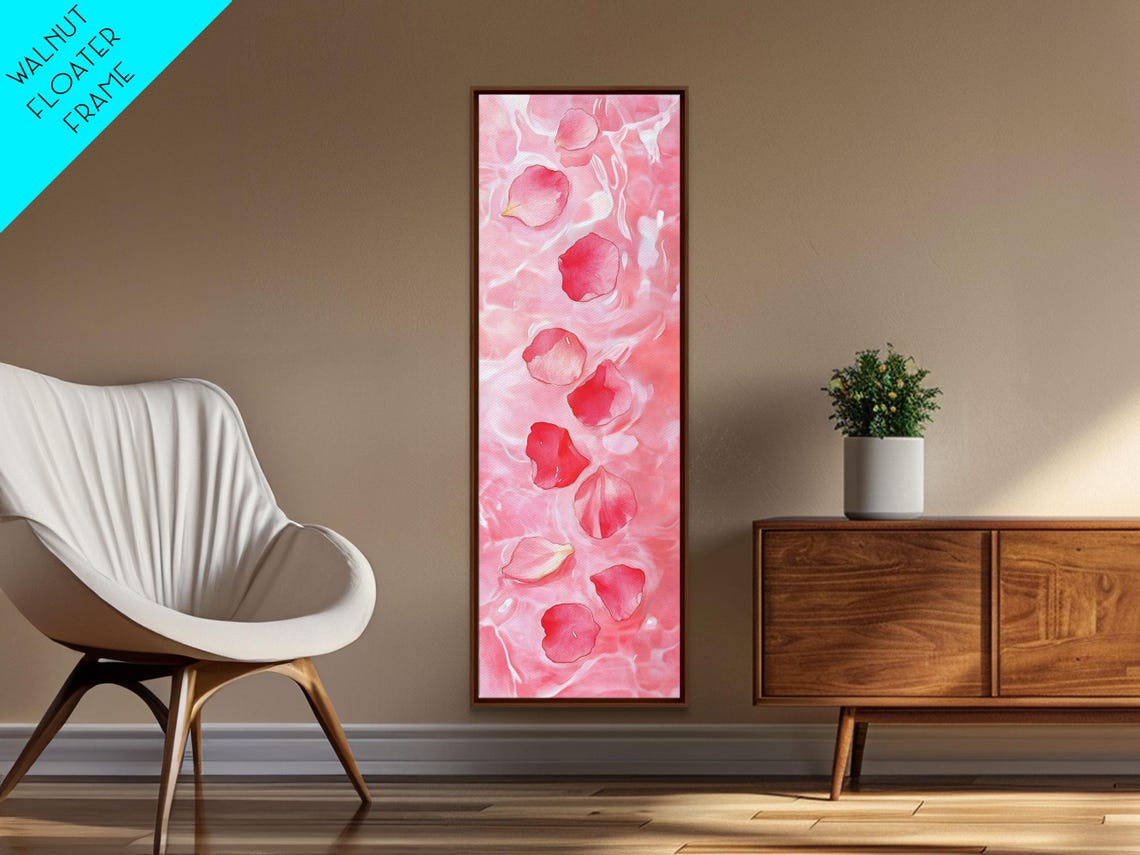 Pink Rose Petals Floating Water Ripples Serene Zen Spa Wall Art