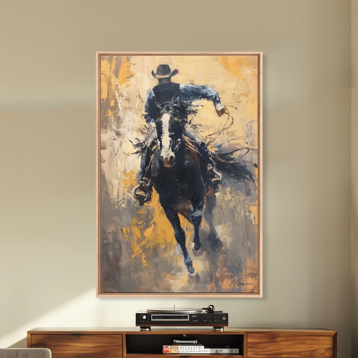 Cowboy Riding Fast Horse Painterly Golden Western Action Poster - Image 5