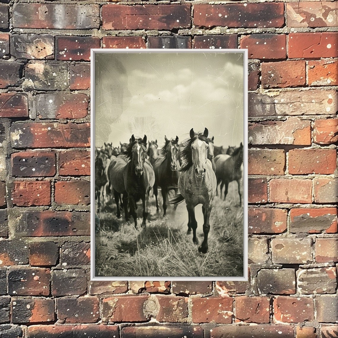 Wild Horses Running Sepia Vintage Herd Prairie Rustic Wall Poster - Image 5