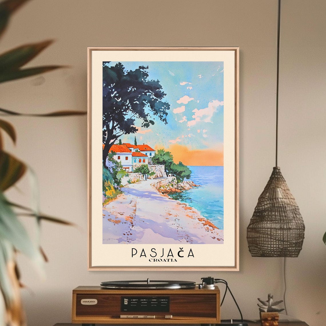 Pasjaca Croatia Stone Path Cove Red Roof Villa Sunset Sea Poster - Image 2