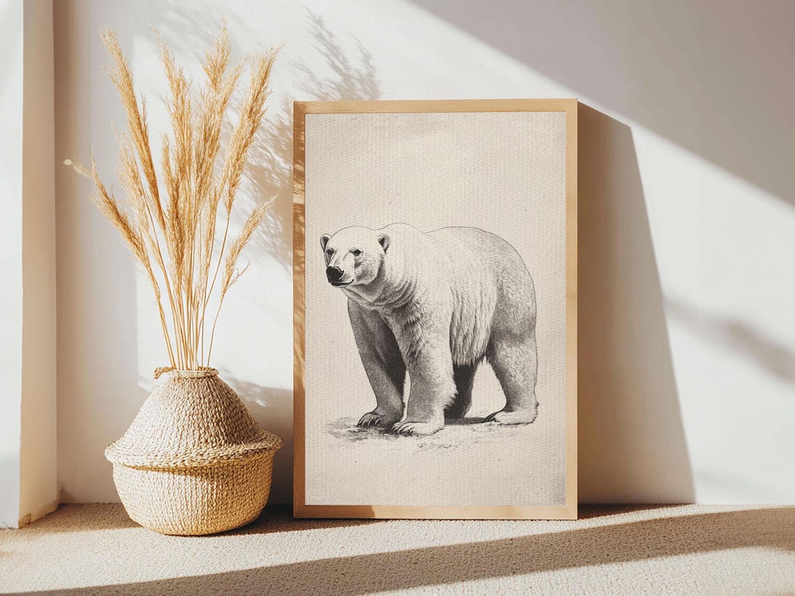 Polar Bear Standing Sketch Minimalist Arctic Animal Wall Poster