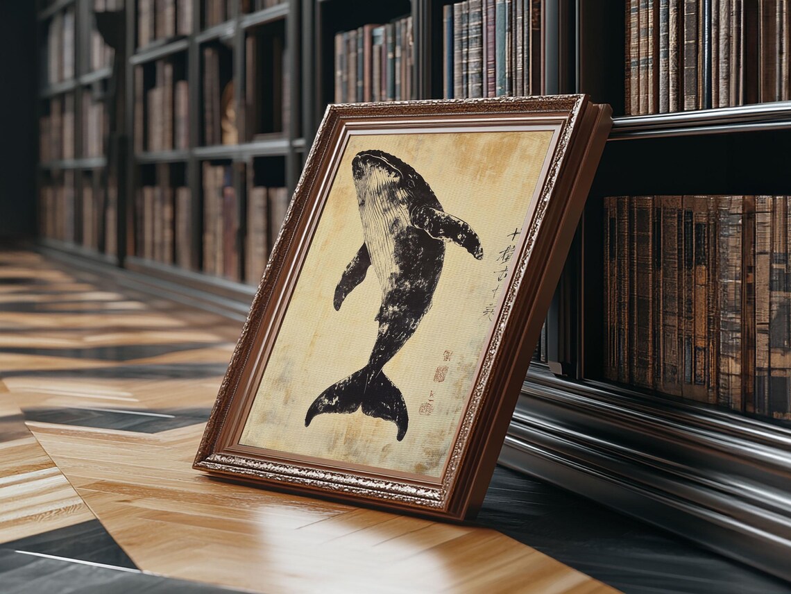 Japanese Humpback Whale Ink Painting Vintage Ocean Wall Poster - Image 6