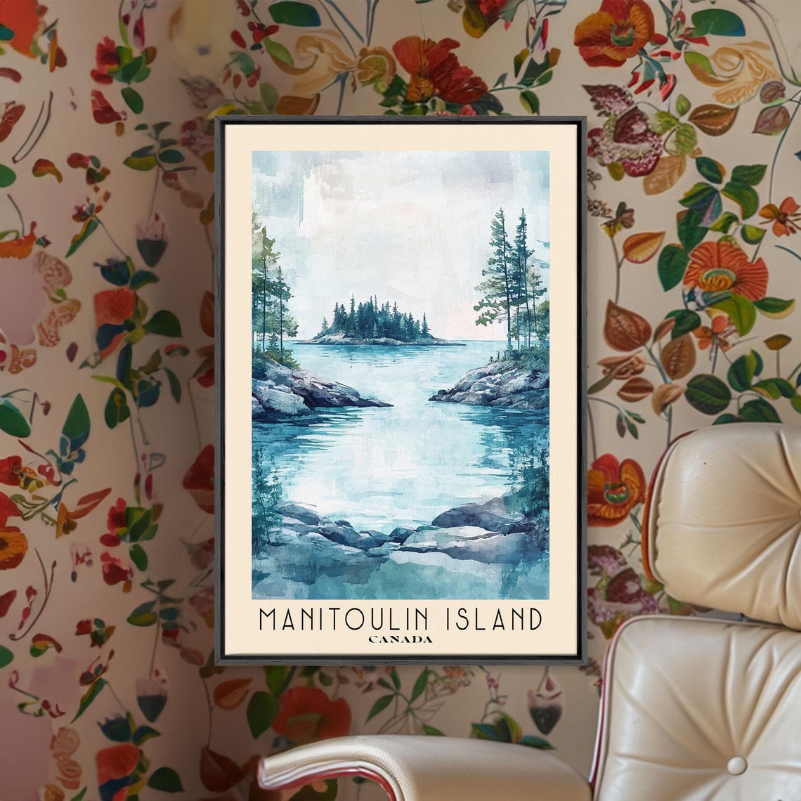 Manitoulin Island Canada Watercolor Beach Print Vacation Gift Canada Wall Art Framed Print Framed Beach Painting - Image 3