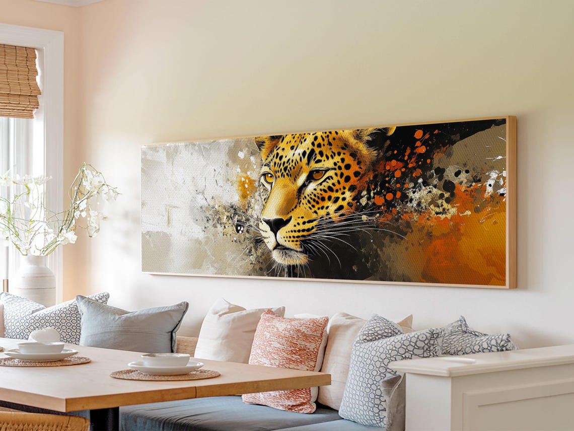 Bold Leopard Big Cat Portrait Orange Abstract Wildlife Wall Art - Image 2