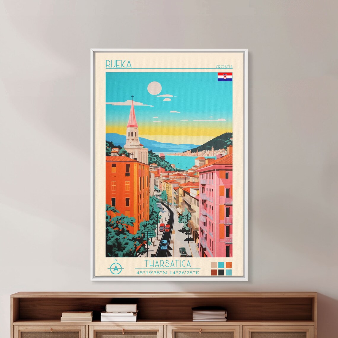 Rijeka Croatia Sunset Bay Church Tower Old Town Street Travel Poster - Image 4