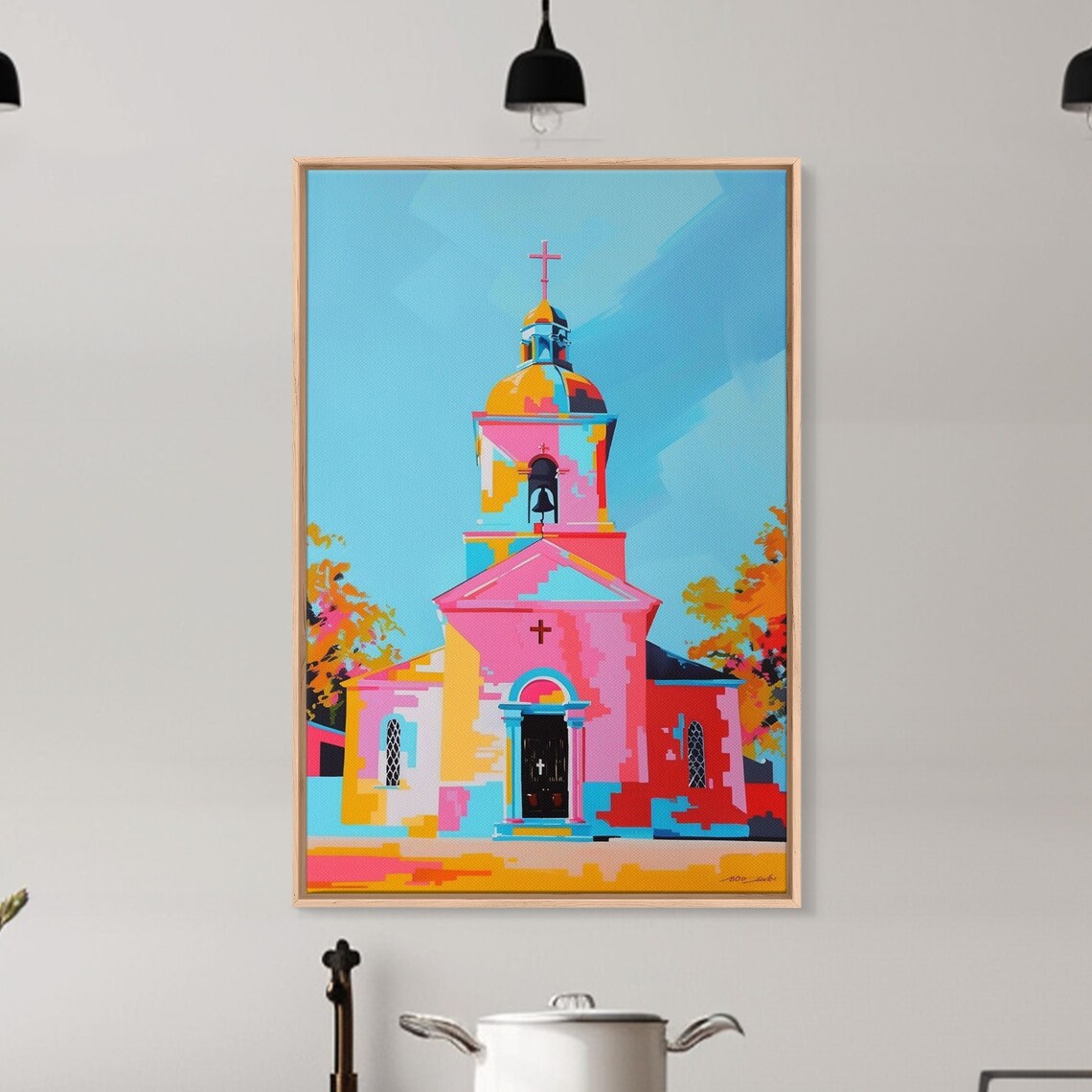 Colorful Pink Church Dome Abstract Modern Chapel Art Wall Poster