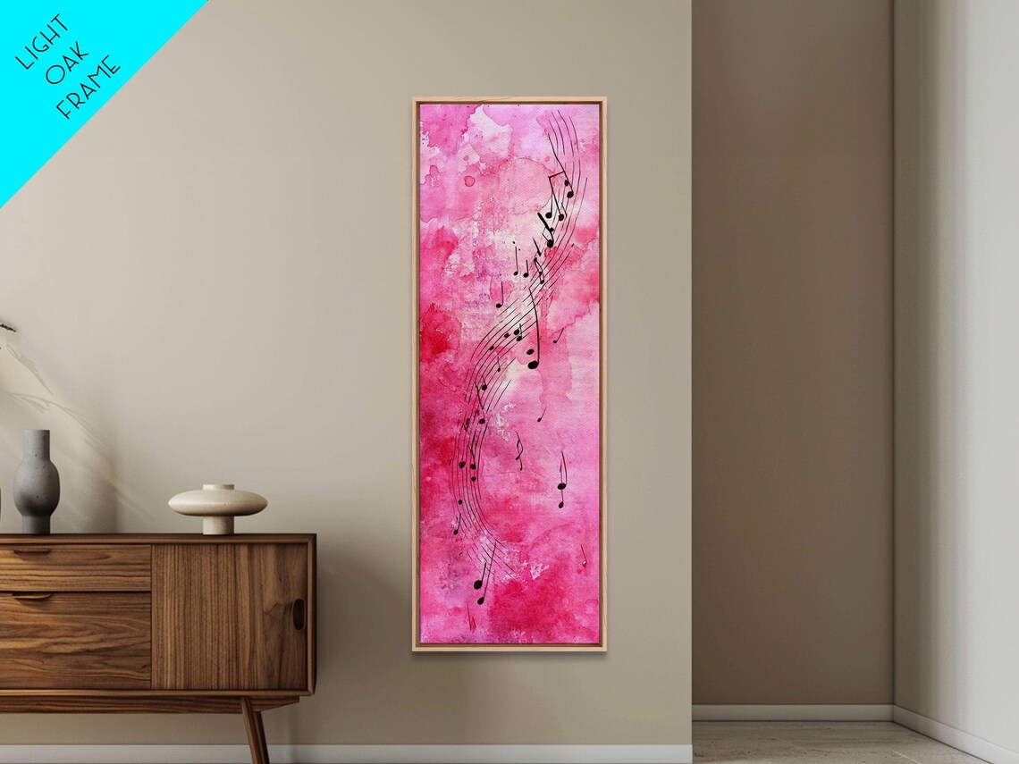 Swirling Music Notes On Pink Watercolor Abstract Music Wall Art